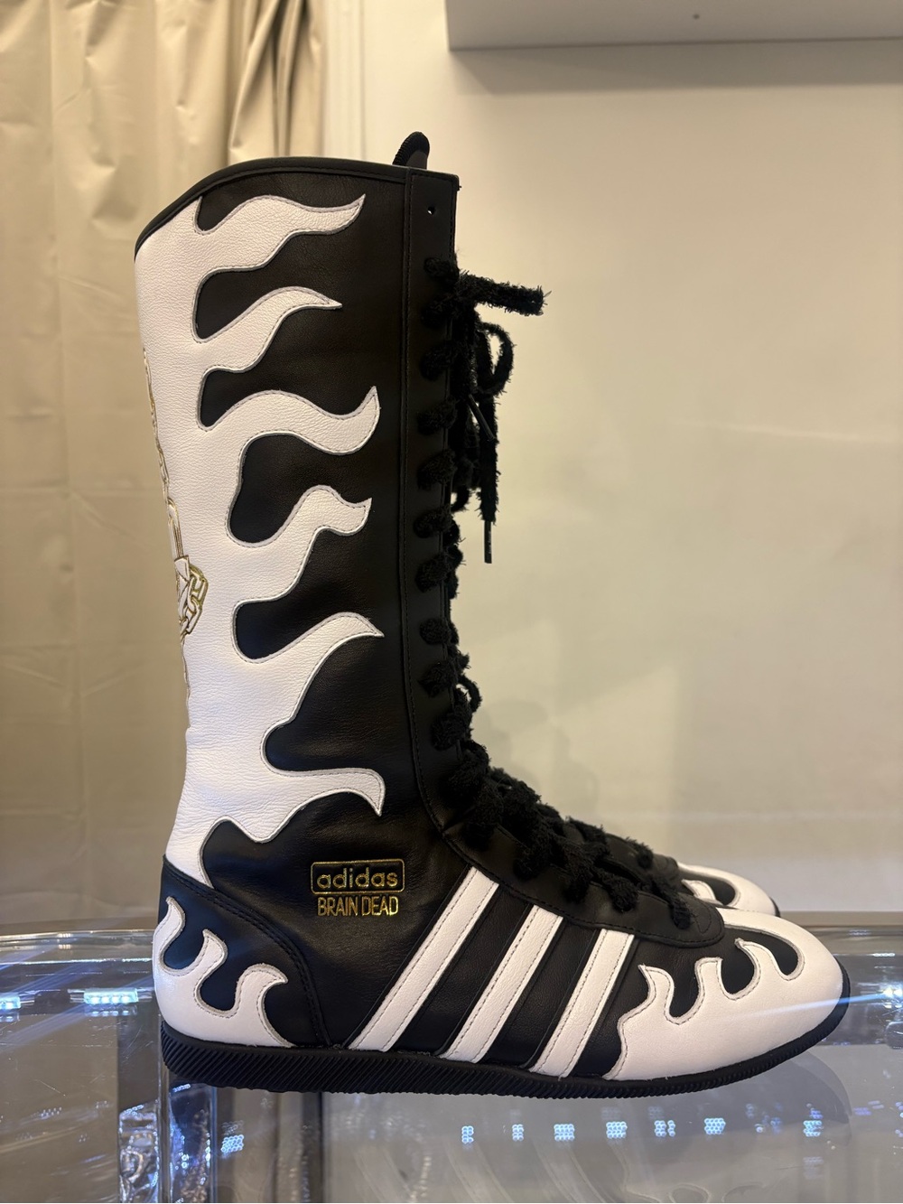 Brain Dead Black and White Tall Lace-Up Boots